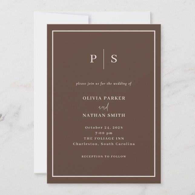 Convites Brown Minimal and Chic Creamy White Border Wedding (Frente)