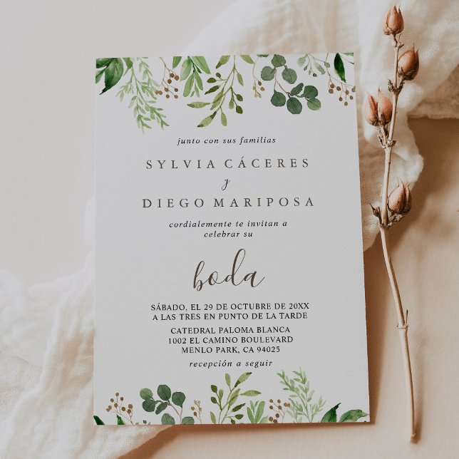 Convites Brown Minimalist Green deixa Boda Wedding (Criador carregado)