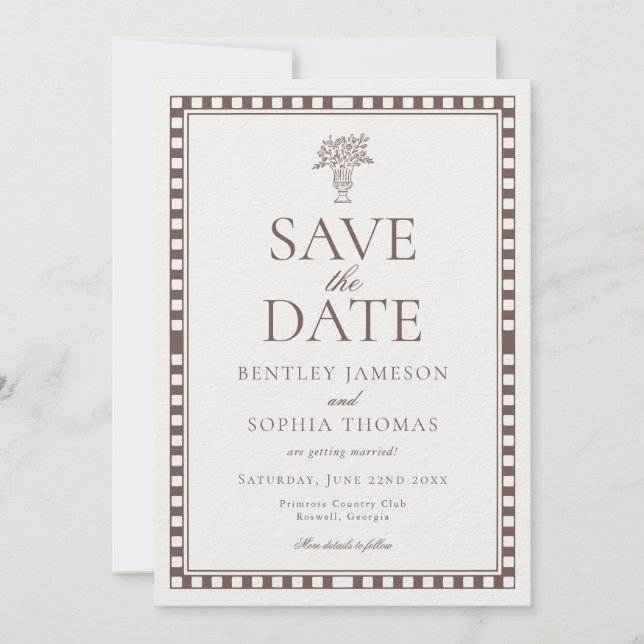 Convites Brown Mocha Harlequin Checkered Save the Date (Frente)