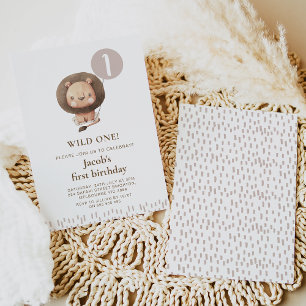 Convites Brown Modern Safari Lion Wild Um primeiro aniversa