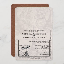 Convites Brown Paris Passport Wedding