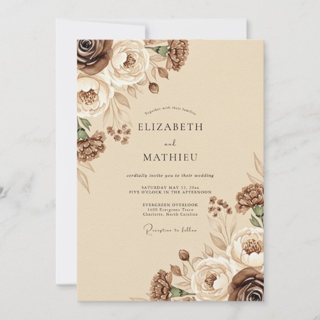 Convites Brown Rustic Floral Wedding (Frente)