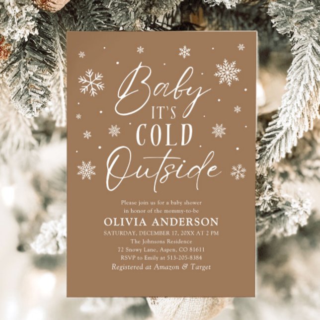 Convites Brown Snowflake Baby É Frio Fora do Chá de fraldas (Brown Snowflake Baby It's Cold Outside Baby Shower Invitation)