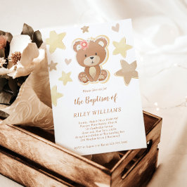 Convites Brown Teddy Bear Girl Baptism