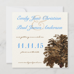 Convites Brown Tree Aqua Blue Font Casamento Salvar a Data