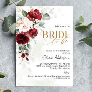 Convites Brugundy Floral Bride é Convidado