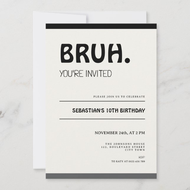 Convites Bruh 10th Birthday Invitation Teens Boy Party (Frente)