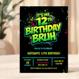 Convites Bruh 12th Birthday Boy Neon Modern Invitation