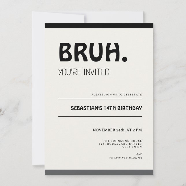 Convites Bruh 14th Birthday Invitation Teens Boy Party (Frente)