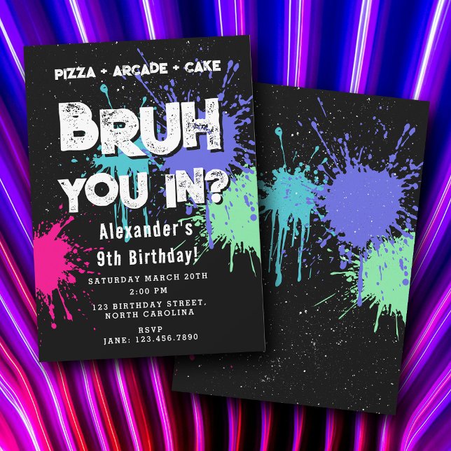 Convites Bruh Boy's Birthday Party Neon Graffiti Teenager (Bruh Boy's Birthday Party Neon Graffiti Teenager Invitation)