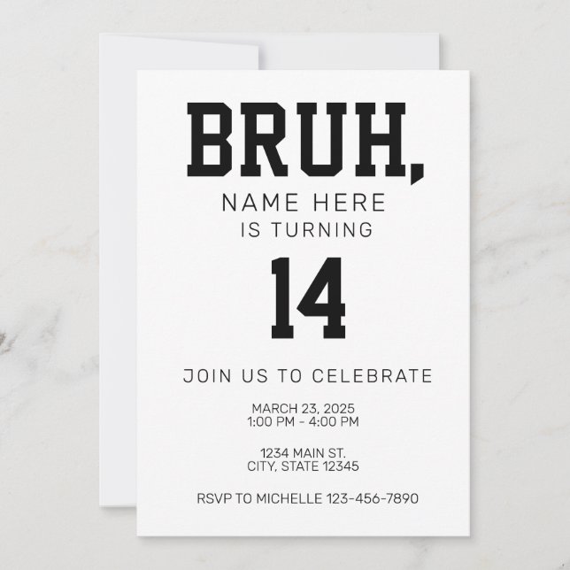 Convites Bruh Bro Birthday Invitation (Frente)