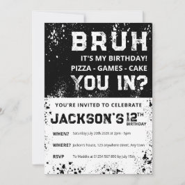 Convites BRUH Grunge Paint Splatter Boy Birthday Invitation