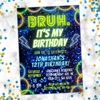Bruh Neon Brilhante Azul Verde Engraçado Aniversár