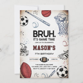 Convites Bruh Sports Birthday Game Time Party Invitation