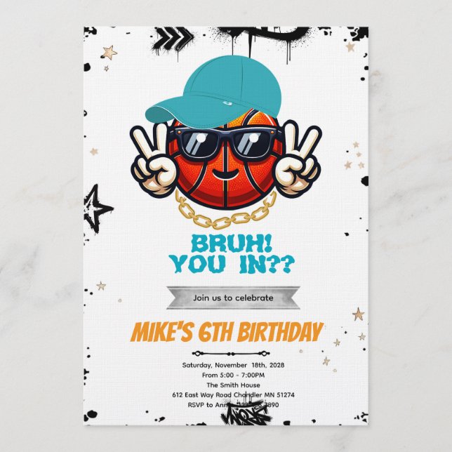 Convites Bruh Teen basketball Party Invitation (Frente)