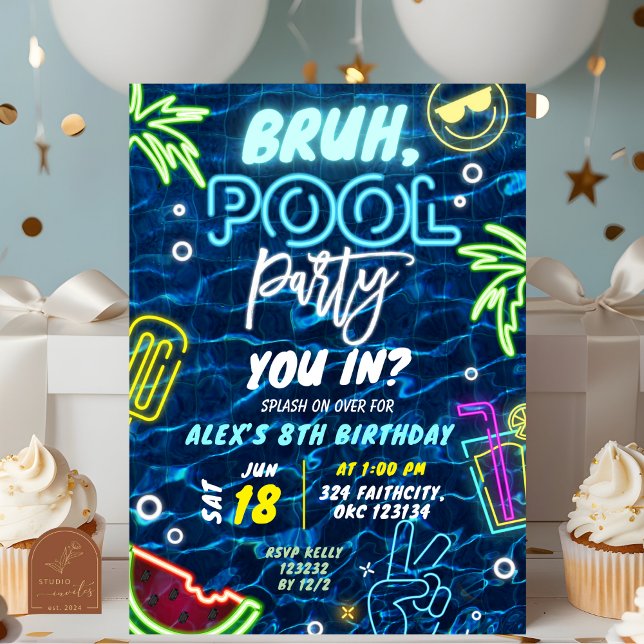 Convites Bruh Você na Festa de Piscina Splash Aniversário d (Criador carregado)