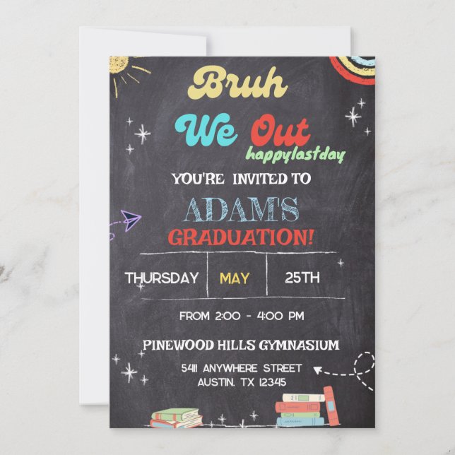 Convites Bruh We Out Chalkboard pre k Graduação (Frente)