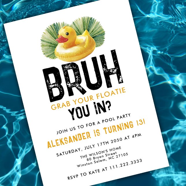 Convites Bruh You In Pool Party Funny Duck Boy Birthday  (Criador carregado)