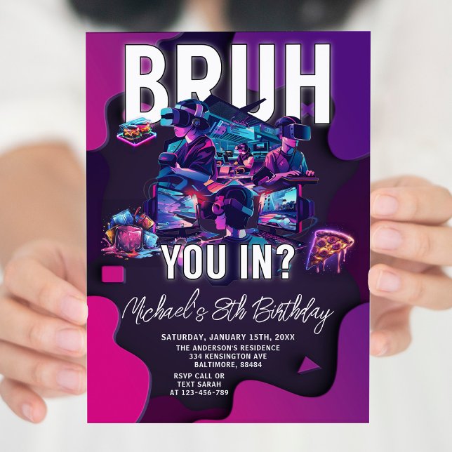 Convites Bruh You In Video Game Neon Gamer Festa de anivers (Criador carregado)