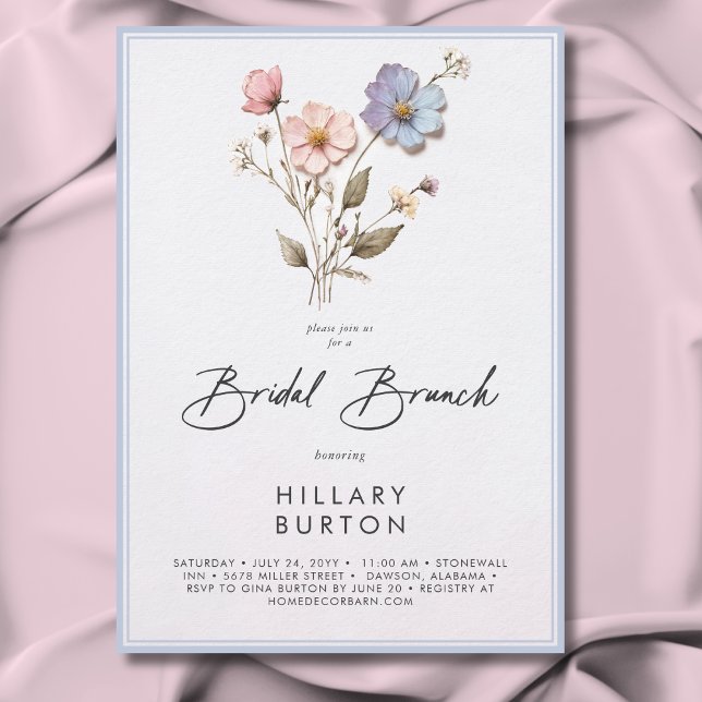 Convites Brunch Azul-Bridal Pressionado Moderno (Criador carregado)