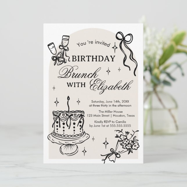 Convites Brunch Birthday Invitation (Em pé/Frente)