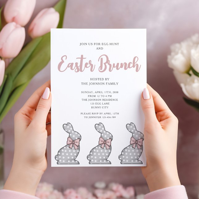 Convites Brunch bonito de Páscoa de coelho rosa (Pretty Pink Bunny Easter Brunch Invitation)