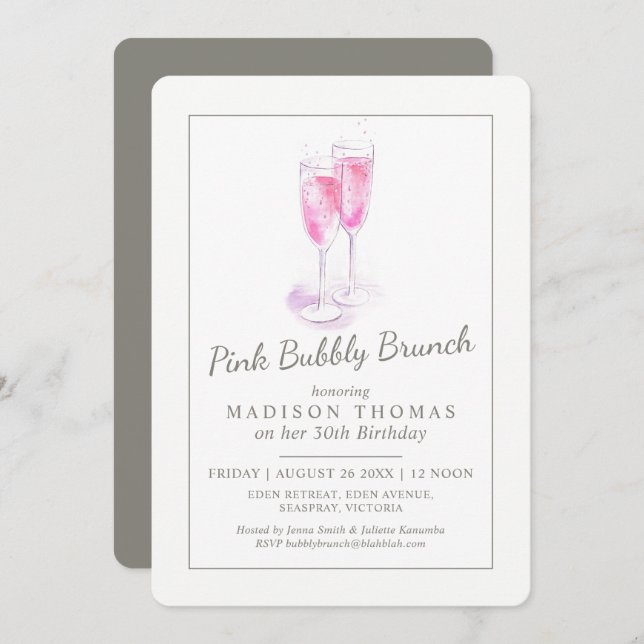 Convites Brunch borbulhante champanhe rosado evento de bolh (Frente/Verso)