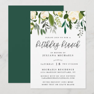 Convites Brunch Botânico de Aniversário Marfim e Verde