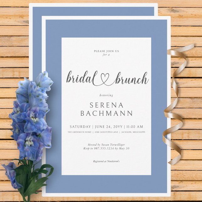 Convites Brunch Bridal Azul e Branco Romântico Moderno (Modern Romantic Blue & White Bridal Brunch Invitation)
