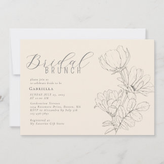 Convites Brunch Bridal de bege bege, Floral Minimalista Mod