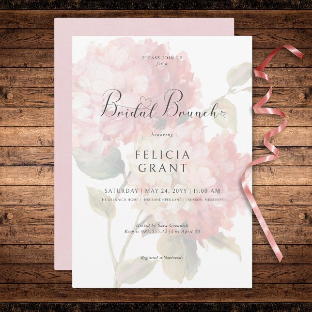 Convites Brunch Bridal, Hidrangea, Cor-de-Rosa Moderna (Modern Pink Blush Hydrangea Bridal Brunch Invitation)