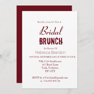 Convites Brunch Bridal Moderno Bold Burgundy