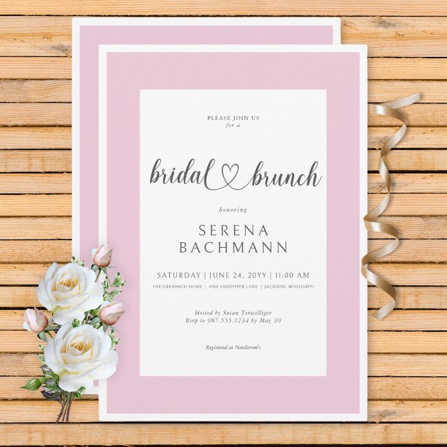 Convites Brunch Bridal Rosa Romântico Moderno e Branca (Modern Romantic Pink & White Bridal Brunch Invitation)