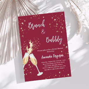 Convites Brunch Bubble Chá de panela anima burgundy