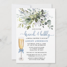 Convites Brunch Bubble Watercolor Greenery Dusty Blue
