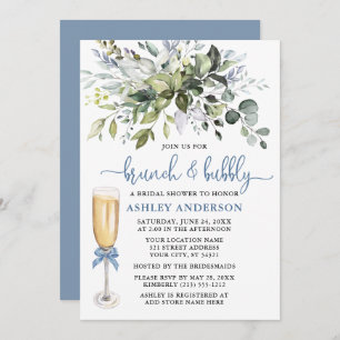 Convites Brunch Bubble Watercolor Greenery Dusty Blue