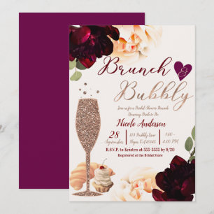 Convites Brunch & Bubbly Champanhe Rose Gold Festa de Noiva