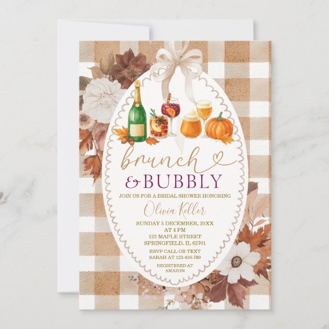 Convites Brunch & Bubbly Chás de Noiva de Outono com Coquet (Frente)