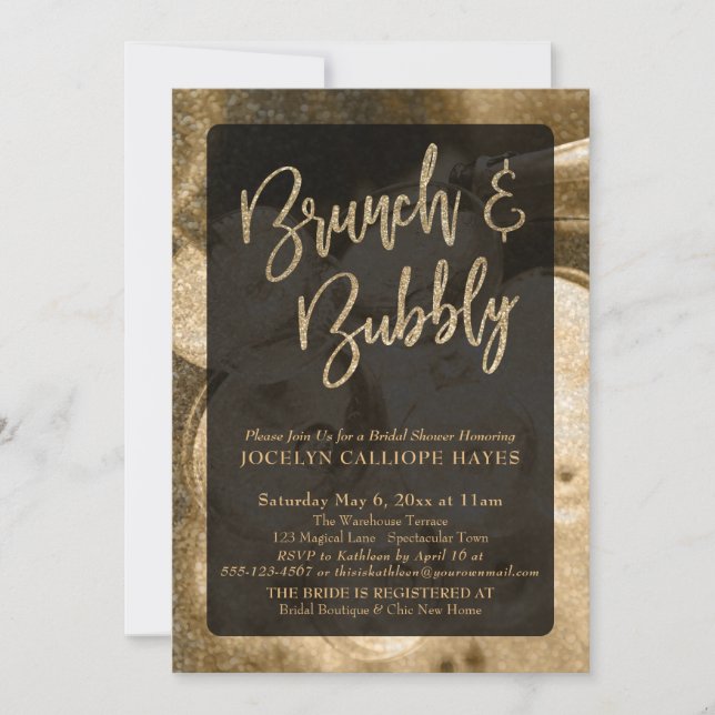 Convites Brunch & Bubbly com Champagne e Letra Brilhante a  (Frente)