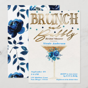 Convites Brunch Bubbly Dourado Azul Turquesa Floral Chá de 