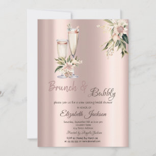 Convites Brunch & Bubbly Flores Cor-de-Rosa Bridal Shower