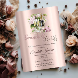 Convites Brunch & Bubbly Flores Pérolas Chá de Noiva