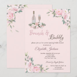 Convites Brunch & Bubbly Flores Rosas Chá de Bebê da Noiva
