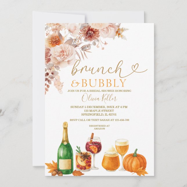 Convites Brunch & Bubbly Laranja Queimada Chá de Noiva (Frente)