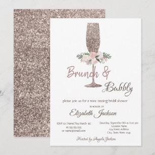 Convites Brunch & Bubbly Rosa Dourado Brinde de Casamento c