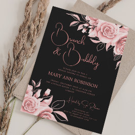 Convites BRUNCH BUBBLY Rosa Dourado Chá de panela Floral pr