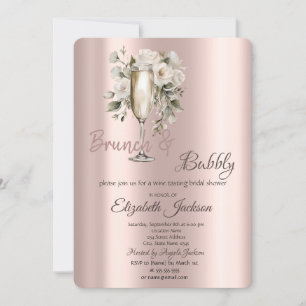 Convites Brunch & Bubbly Rosas Brancas Pingando Chuveiro de