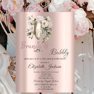 Convites Brunch & Bubbly Rosas Brancas Pingando Chuveiro de