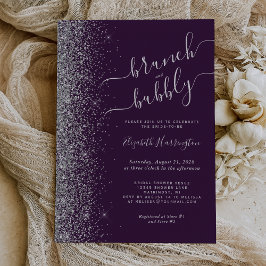 Convites Brunch & Bubbly Roxo Chuve de Noiva Prateada