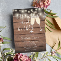 Brunch Bubbly Script Chá de Noiva Rustic Wood